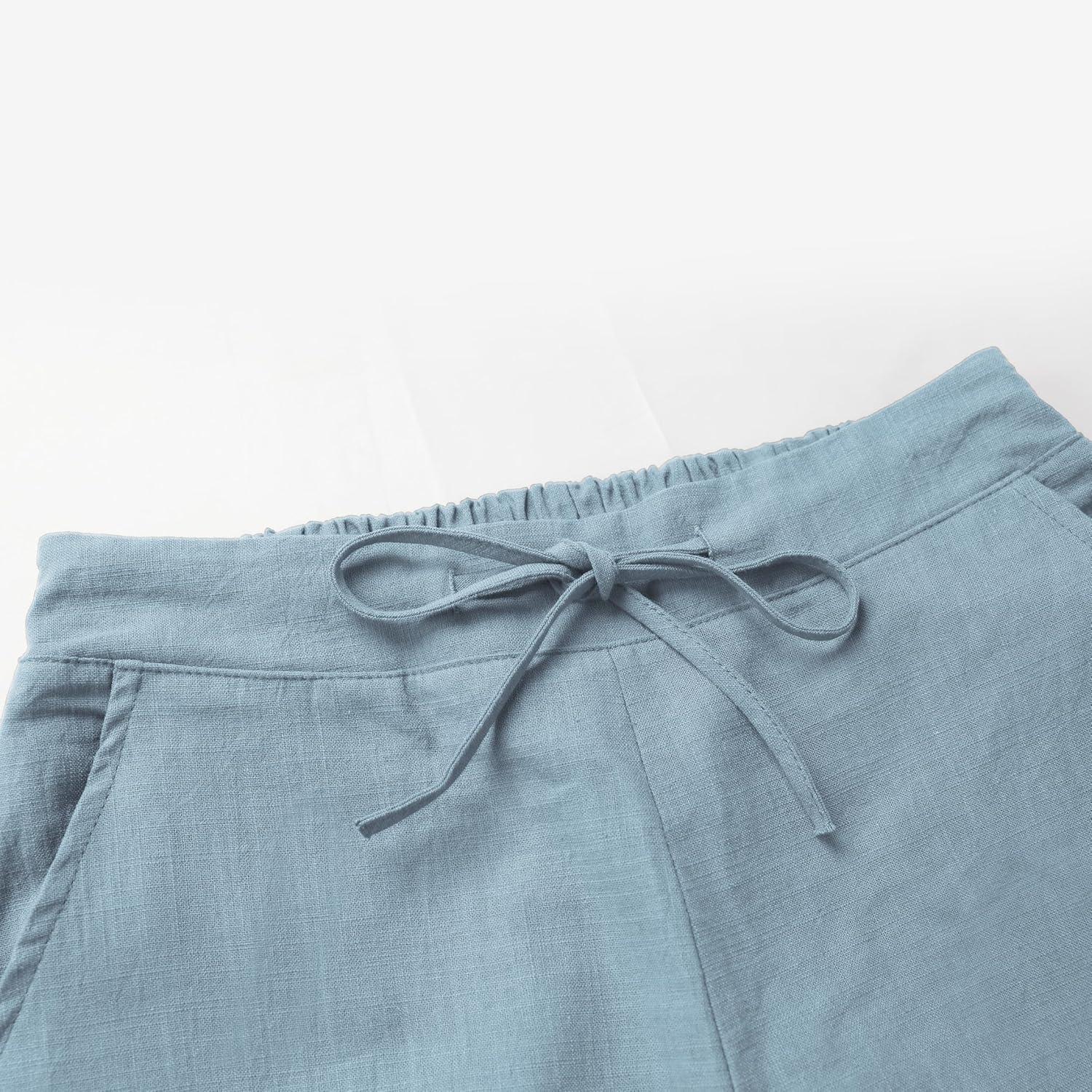 imageTanming Linen Pants for Women Summer Casual High Waisted Drawstring White Beach PantLight Blue