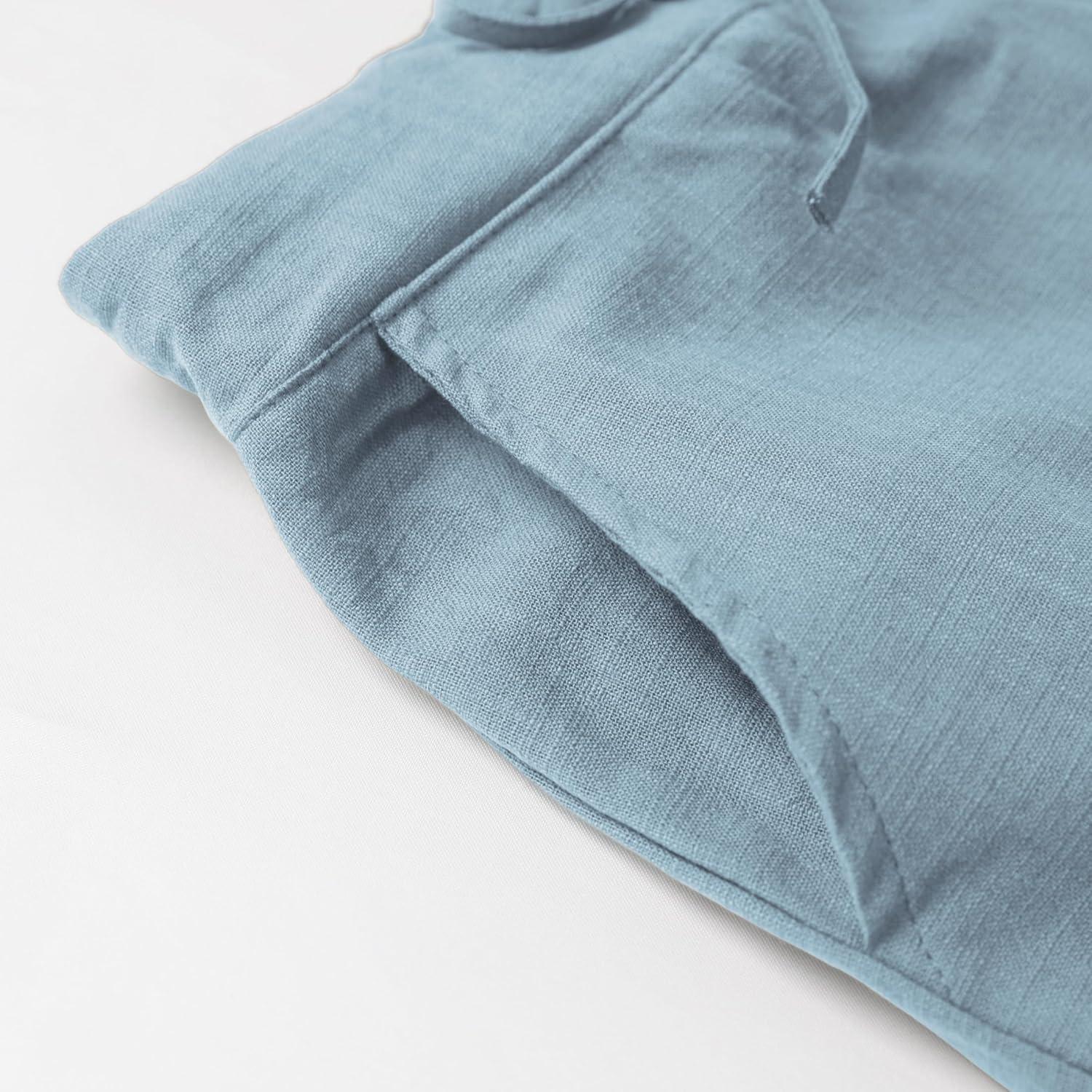 imageTanming Linen Pants for Women Summer Casual High Waisted Drawstring White Beach PantLight Blue