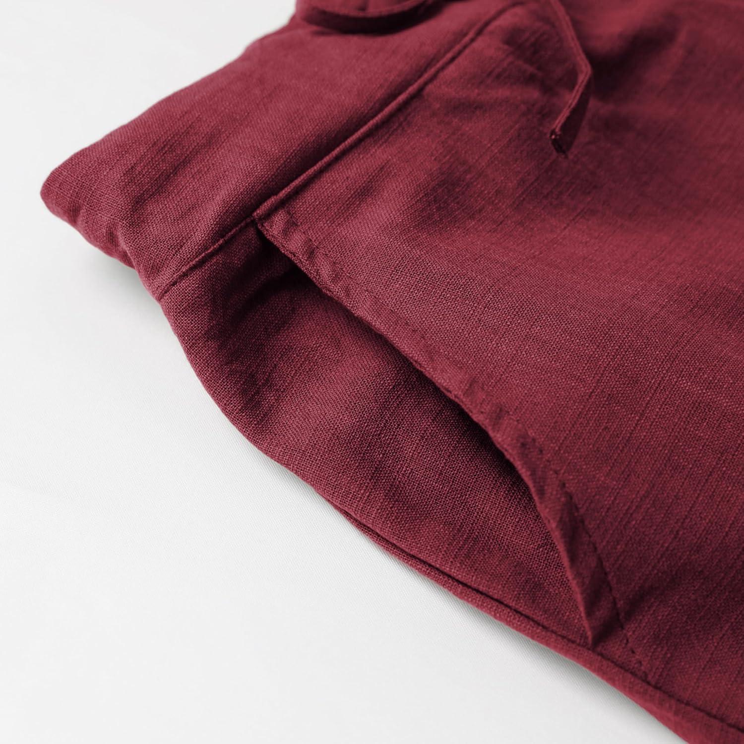 imageTanming Linen Pants for Women Summer Casual High Waisted Drawstring White Beach PantWine Red