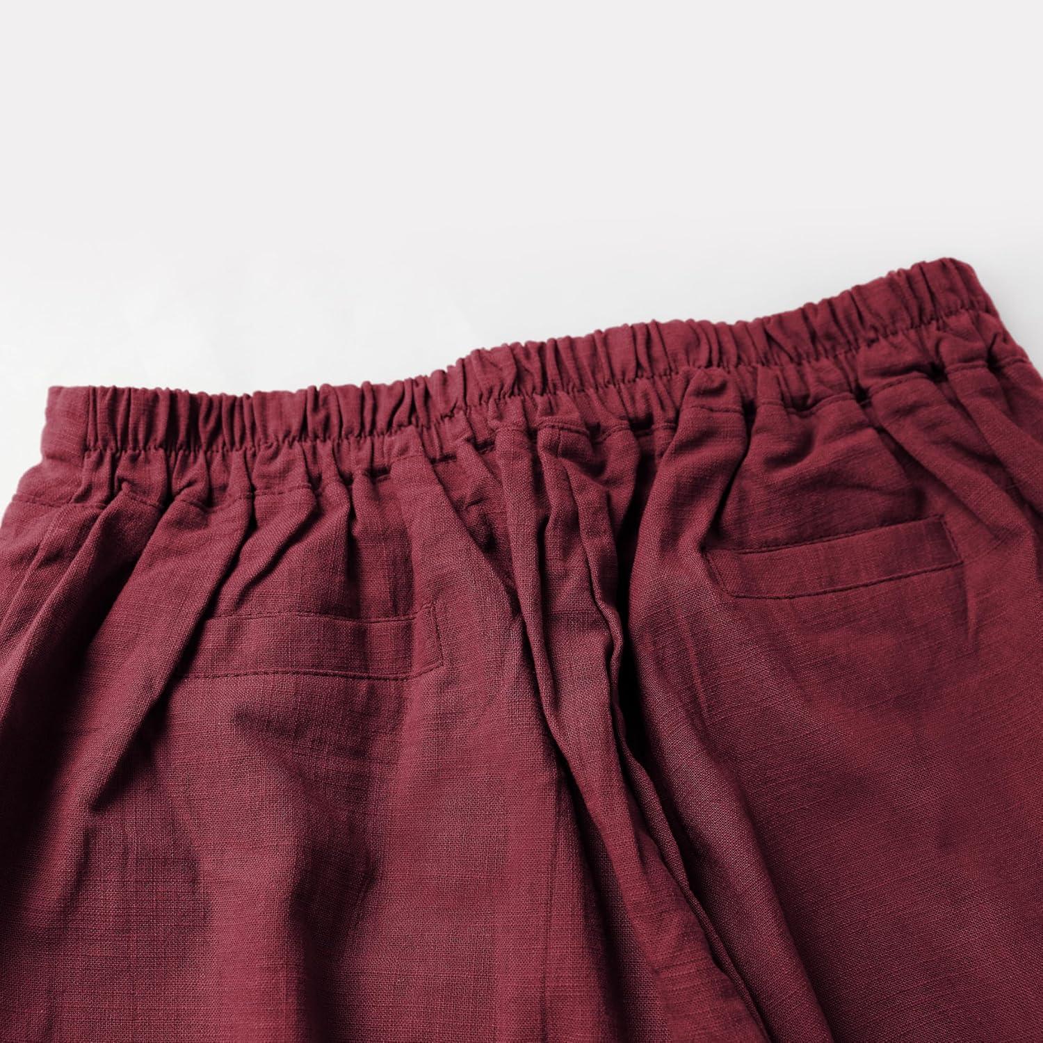 imageTanming Linen Pants for Women Summer Casual High Waisted Drawstring White Beach PantWine Red