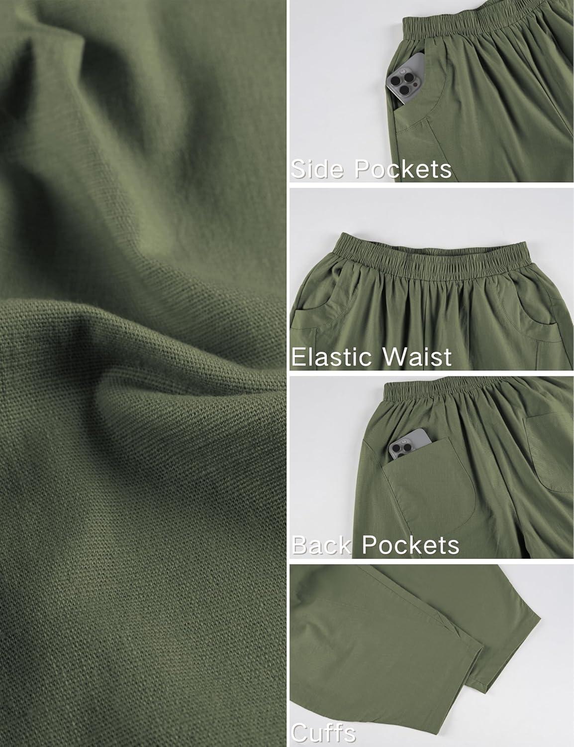 imageTanming Womens Barrel Pants High Elastic Waisted Summer Capri Pants Loose Fit Casual Wide Leg TrousersArmy Green