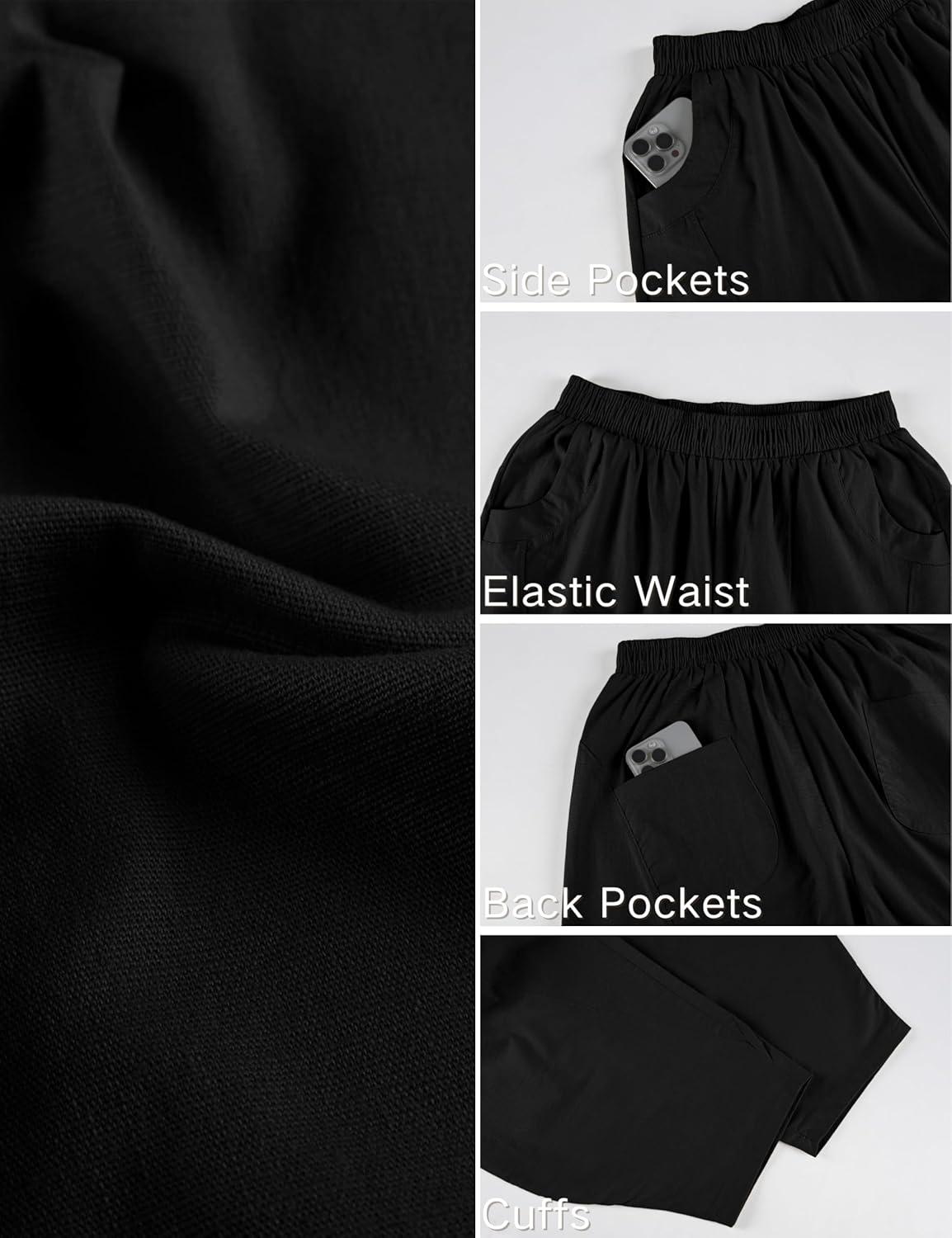 imageTanming Womens Barrel Pants High Elastic Waisted Summer Capri Pants Loose Fit Casual Wide Leg TrousersBlack