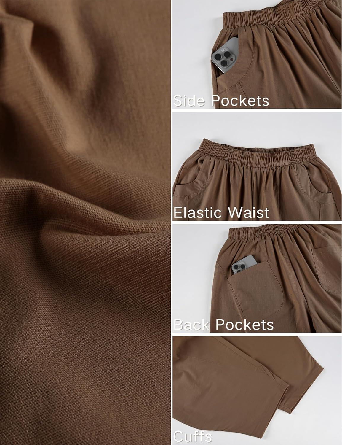 imageTanming Womens Barrel Pants High Elastic Waisted Summer Capri Pants Loose Fit Casual Wide Leg TrousersCoffee