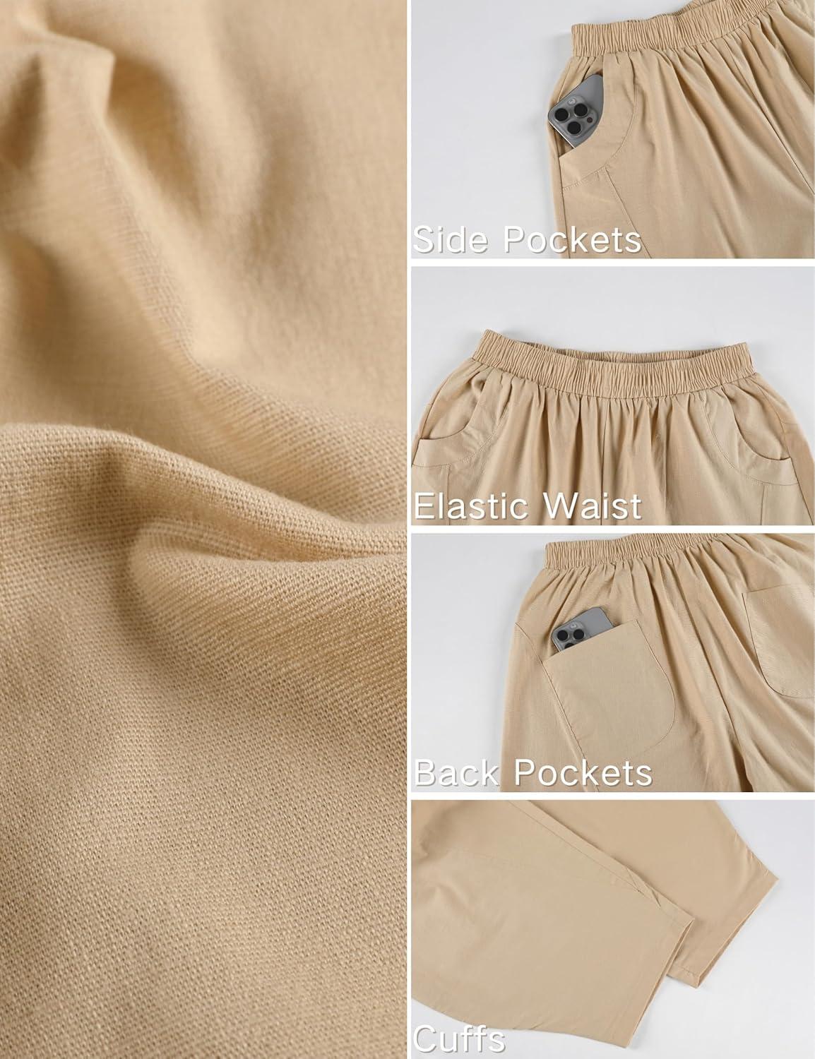 imageTanming Womens Barrel Pants High Elastic Waisted Summer Capri Pants Loose Fit Casual Wide Leg TrousersKhaki