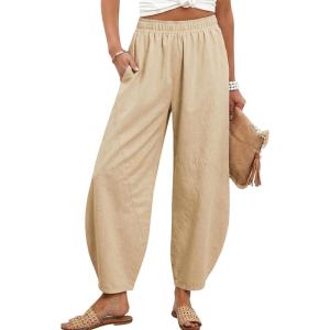 Tanming Womens Barrel Pants High Elastic Waisted Summer Capri Pants Loose Fit Casual Wide Leg Trousers(Khaki)