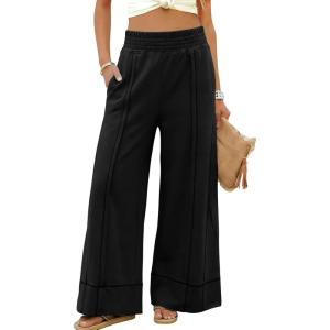 Tanming Womens Wide Leg Pants Cotton Stretchy High Waisted Palazzo Pants Daily Workout Wear Lounge Sweatpants with Pockets(Black)