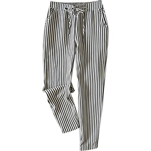Tanming Womens Striped Pants Summer Casual High Waisted Drawstring Beach Pant Tapered Trousers with Pockets(Black)