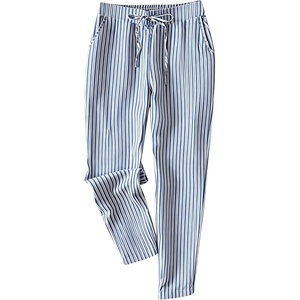 Tanming Womens Striped Pants Summer Casual High Waisted Drawstring Beach Pant Tapered Trousers with Pockets(Blue)