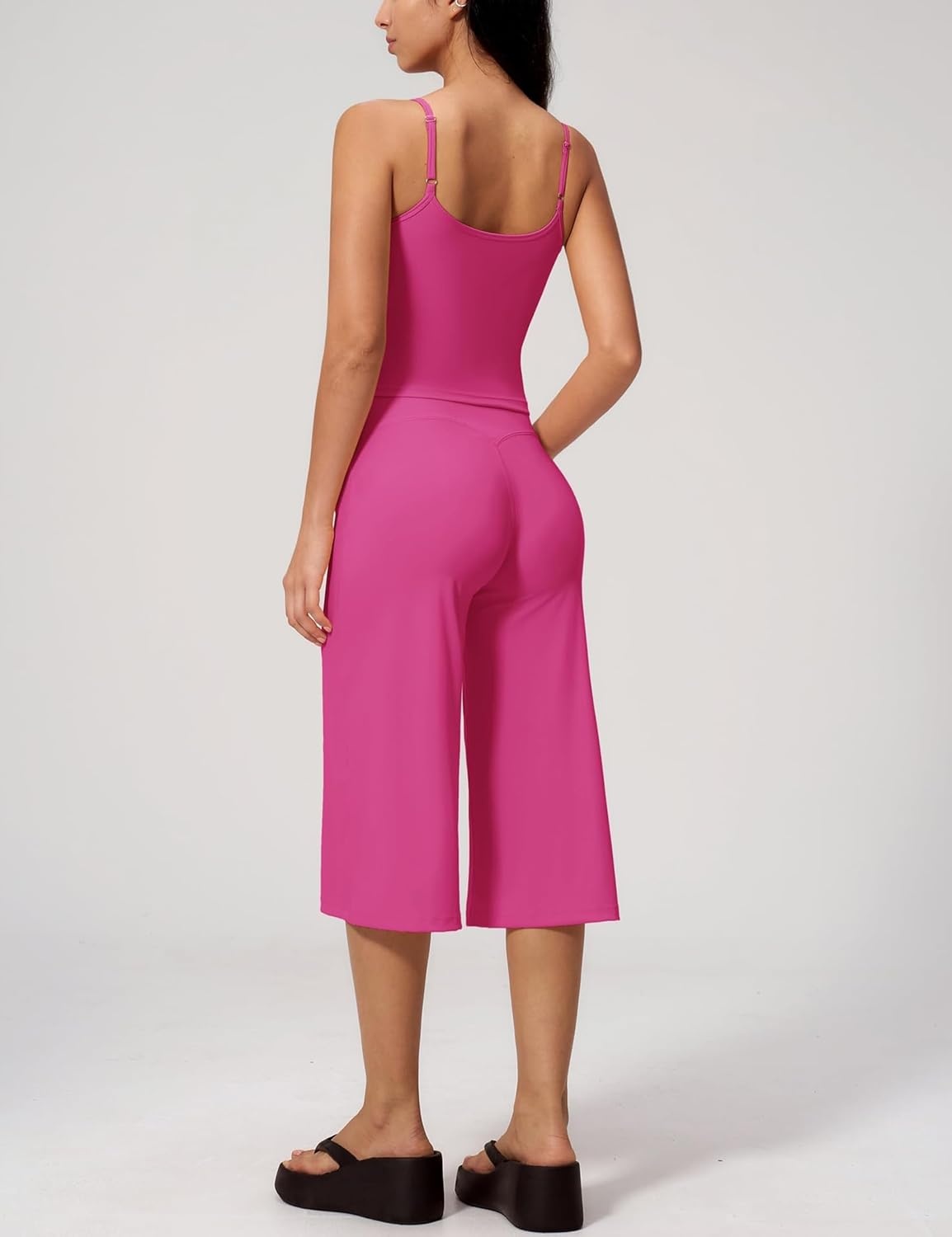 image:imageTanming Two Piece Sets for Women Gym Yoga Pilates Outfits Sleeveless Halter Top Mid Elastic Waist Capri Pants Breathable Material Airport Travel Beach Vacation Lounge SetRose Red