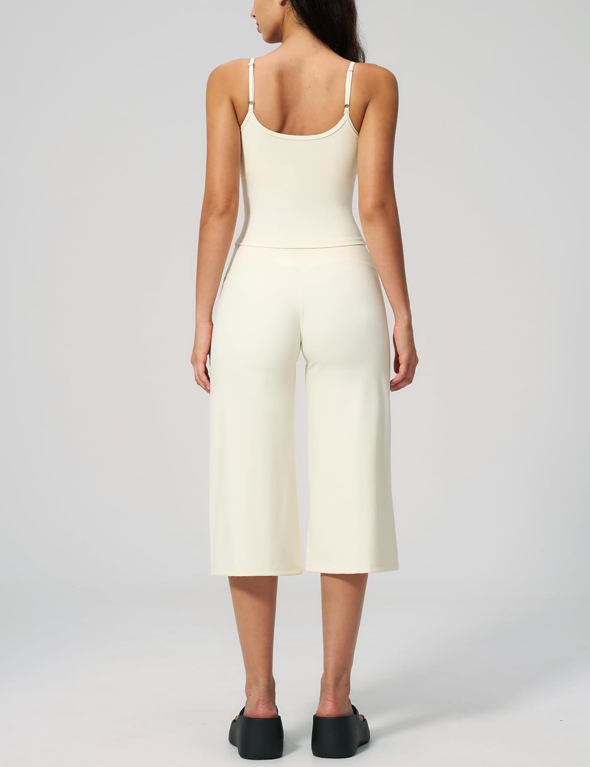 image:imageTanming Two Piece Sets for Women Gym Yoga Pilates Outfits Sleeveless Halter Top Mid Elastic Waist Capri Pants Breathable Material Airport Travel Beach Vacation Lounge SetWhite