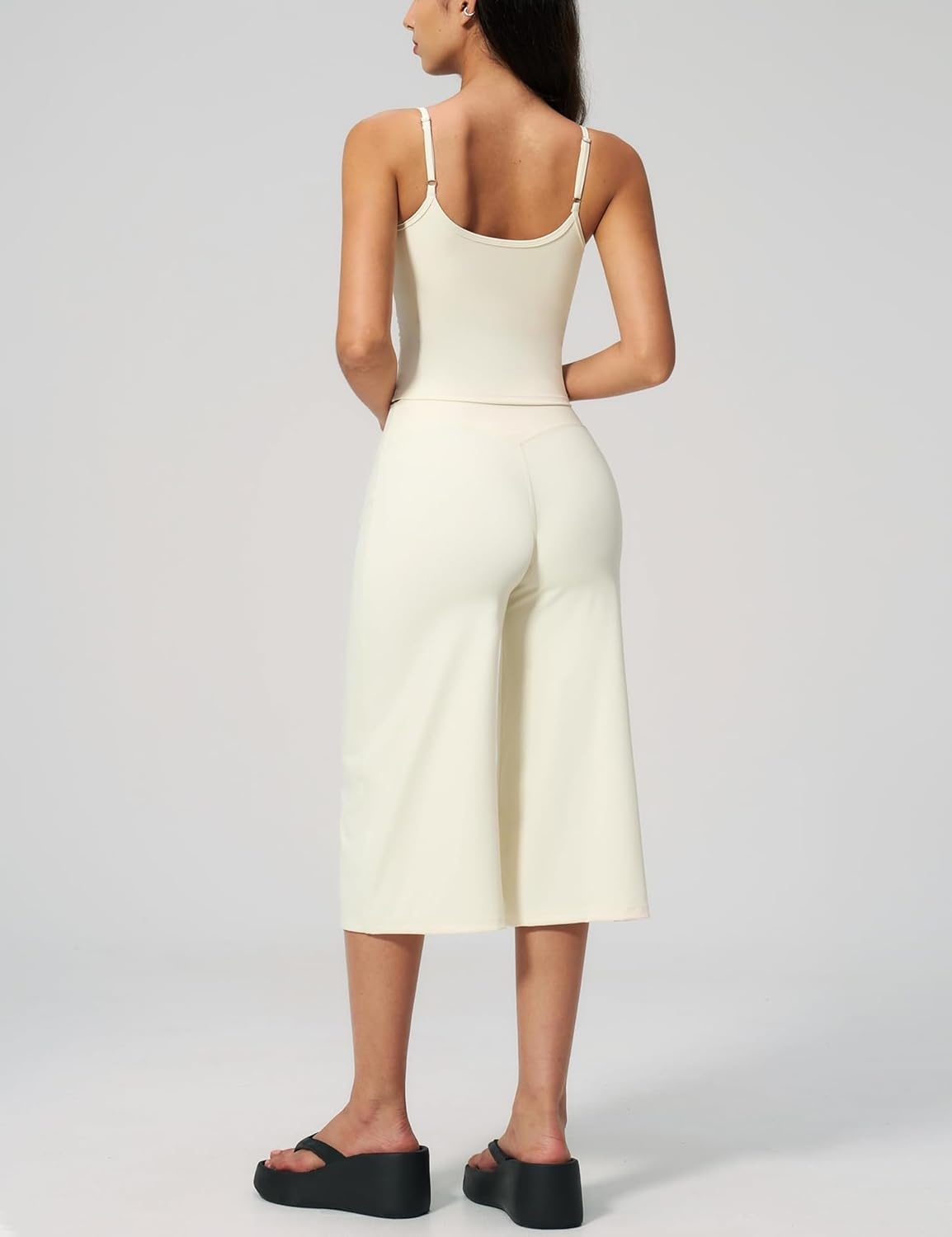 image:imageTanming Two Piece Sets for Women Gym Yoga Pilates Outfits Sleeveless Halter Top Mid Elastic Waist Capri Pants Breathable Material Airport Travel Beach Vacation Lounge SetWhite