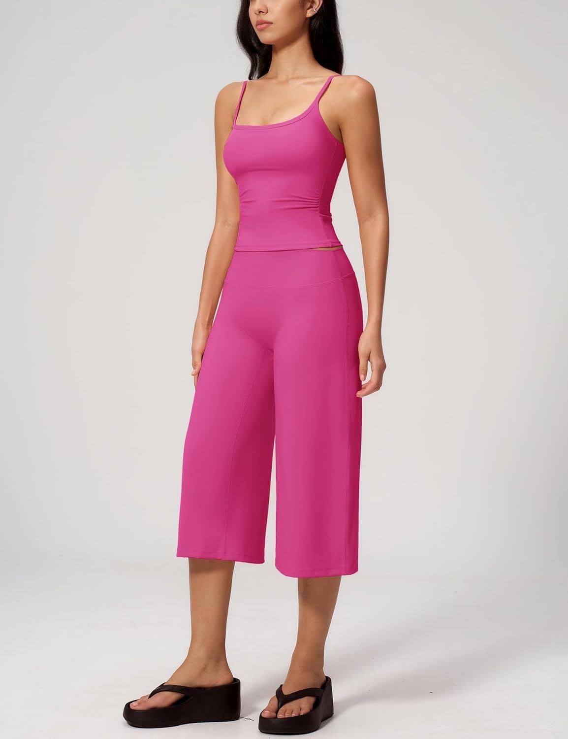 image:imageTanming Two Piece Sets for Women Gym Yoga Pilates Outfits Sleeveless Halter Top Mid Elastic Waist Capri Pants Breathable Material Airport Travel Beach Vacation Lounge SetRose Red