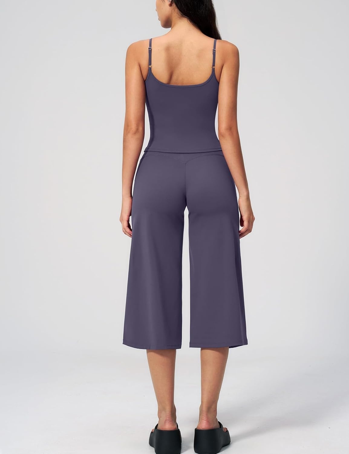 image:imageTanming Two Piece Sets for Women Gym Yoga Pilates Outfits Sleeveless Halter Top Mid Elastic Waist Capri Pants Breathable Material Airport Travel Beach Vacation Lounge SetPurple