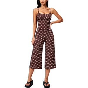 Tanming Women’s 2 Piece Outfits Polka Dot Workout Yoga Set | Sleeveless Cami Top, Wide Leg Capri Pants, Soft Fabric, Casual Matching Lounge Set, for Active Gym Daily Wear Vacation(Coffee)