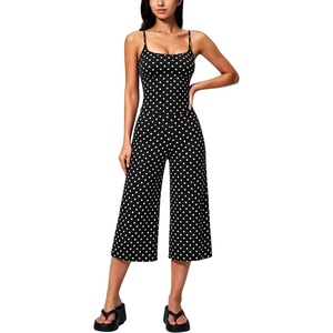 Tanming Women’s 2 Piece Outfits Polka Dot Workout Yoga Set | Sleeveless Cami Top, Wide Leg Capri Pants, Soft Fabric, Casual Matching Lounge Set, for Active Gym Daily Wear Vacation(Black)