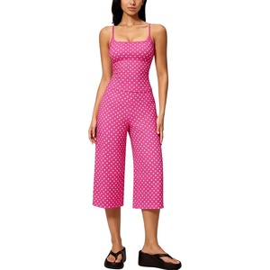 Tanming Women’s 2 Piece Outfits Polka Dot Workout Yoga Set | Sleeveless Cami Top, Wide Leg Capri Pants, Soft Fabric, Casual Matching Lounge Set, for Active Gym Daily Wear Vacation(Pink)