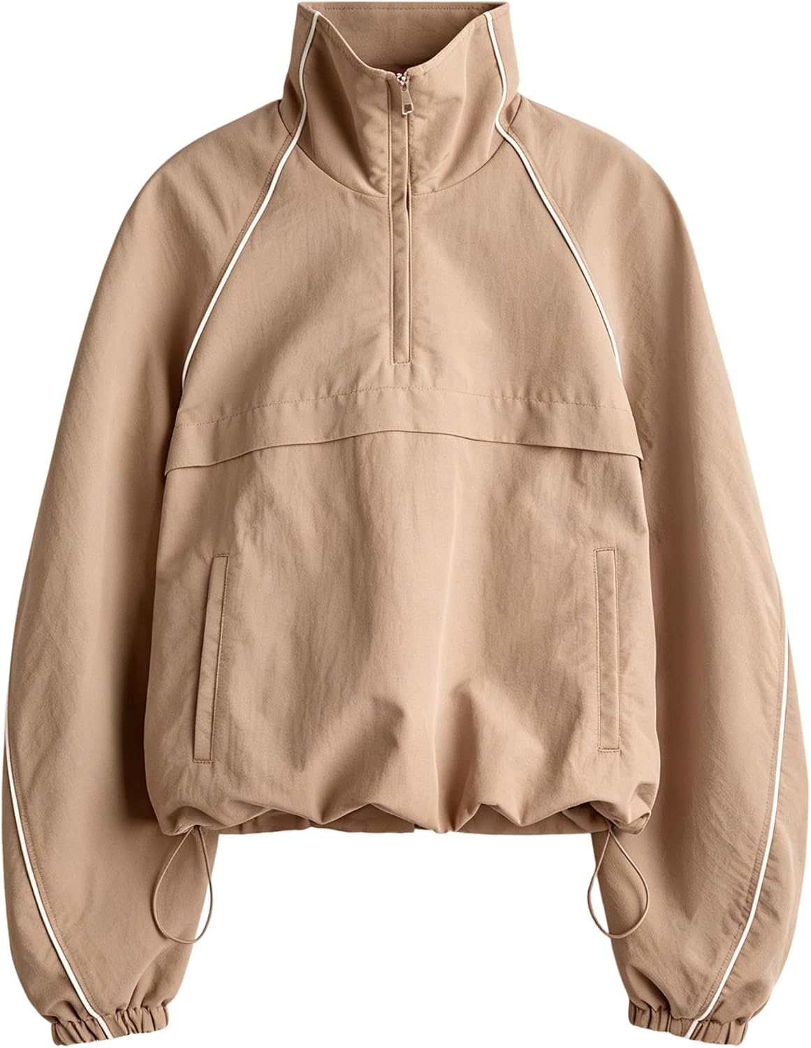 image:imageTanmimg Womens Casual Quarter Zip Pullover Windbreaker Jacket Hand Pockets Stand Collar Adjustable Drawstring Loose Fit WindResistant Lightweight amp PackableKhaki