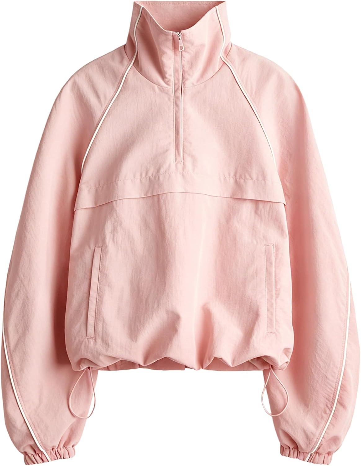 image:imageTanmimg Womens Casual Quarter Zip Pullover Windbreaker Jacket Hand Pockets Stand Collar Adjustable Drawstring Loose Fit WindResistant Lightweight amp PackablePink