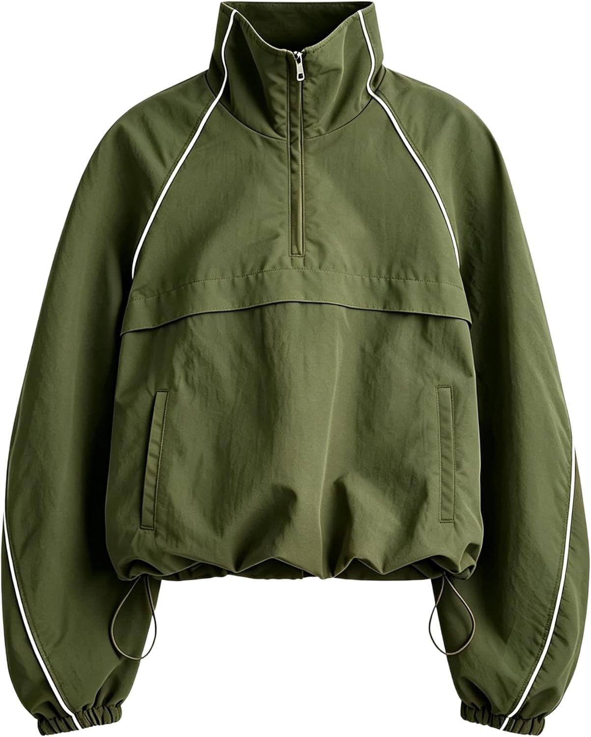 image:imageTanmimg Womens Casual Quarter Zip Pullover Windbreaker Jacket Hand Pockets Stand Collar Adjustable Drawstring Loose Fit WindResistant Lightweight amp PackableGreen