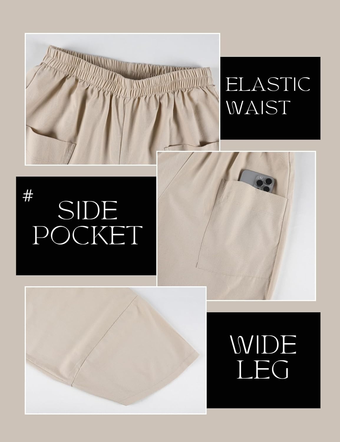image:imageTanming Womens Harem Pants Cotton Linen Wide Leg Capris PantsKhaki