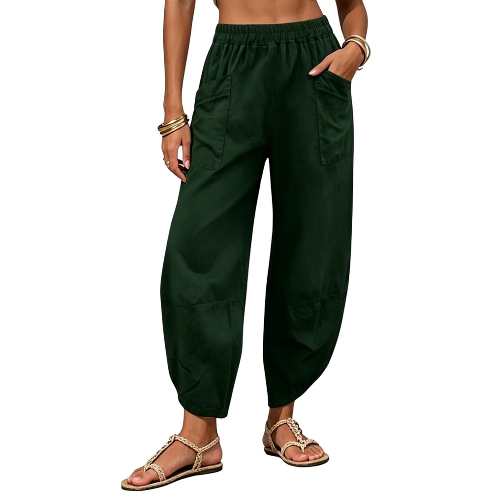 image:imageTanming Womens Harem Pants Cotton Linen Wide Leg Capris PantsArmy Green