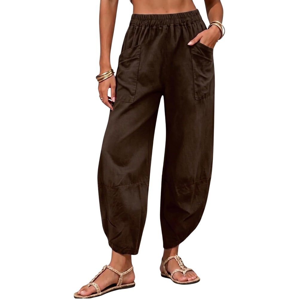 image:imageTanming Womens Harem Pants Cotton Linen Wide Leg Capris PantsCoffee