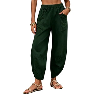 Tanming Womens Harem Pants Cotton Linen Wide Leg Capris Pants(Army Green)